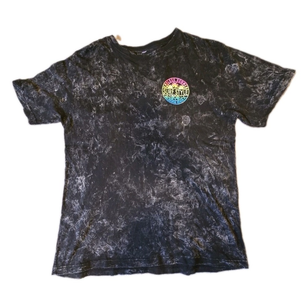 Surf Style Endless Summer T-Shirt Mens L Black Acid Wash Melbourne Beach Tee
